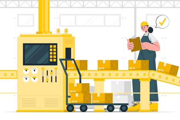 A graphic showing a product being shipped out of a factory quickly and efficiently.