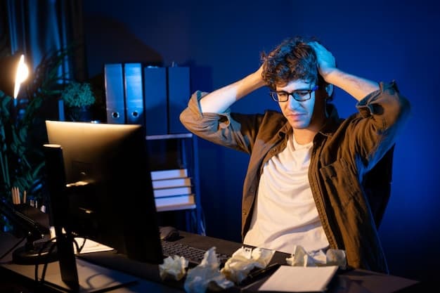 A person looking overwhelmed by a wall of glowing computer code