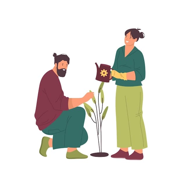 An illustration of a person planting seeds in a garden, with some seeds growing and others not